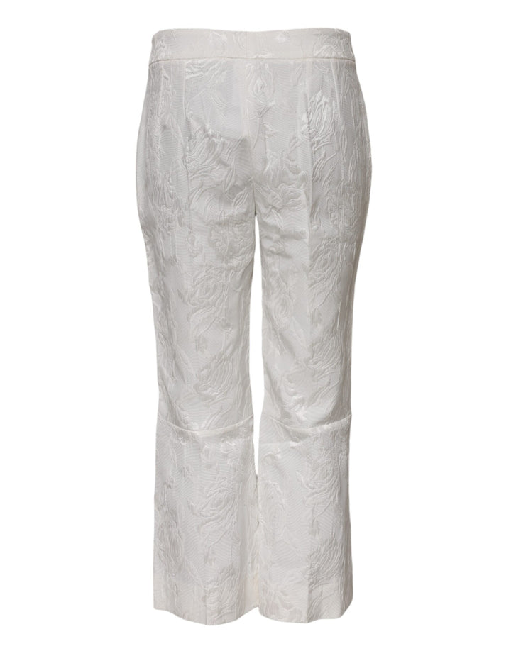 Dolce &amp; Gabbana White Cotton Floral Jacquard Pants