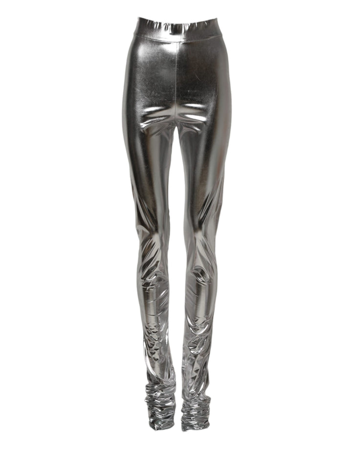 Dolce &amp; Gabbana Metallic Silver Polyester Slim Fit Leggings Pants