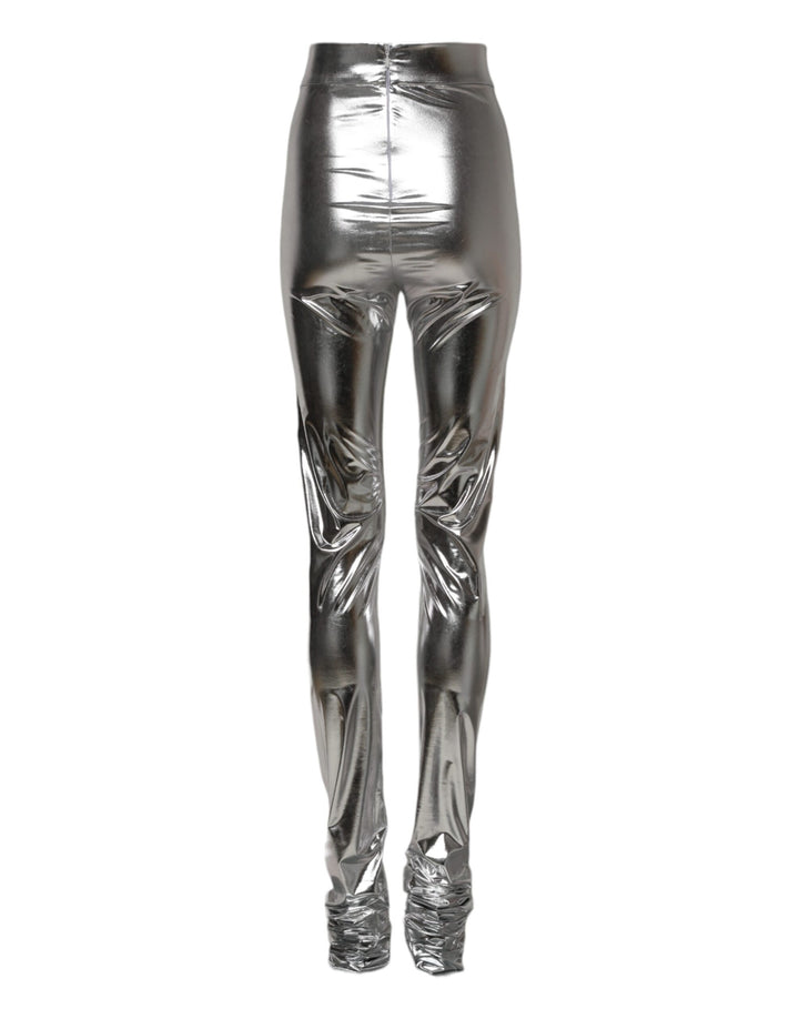 Dolce &amp; Gabbana Metallic Silver Polyester Slim Fit Leggings Pants