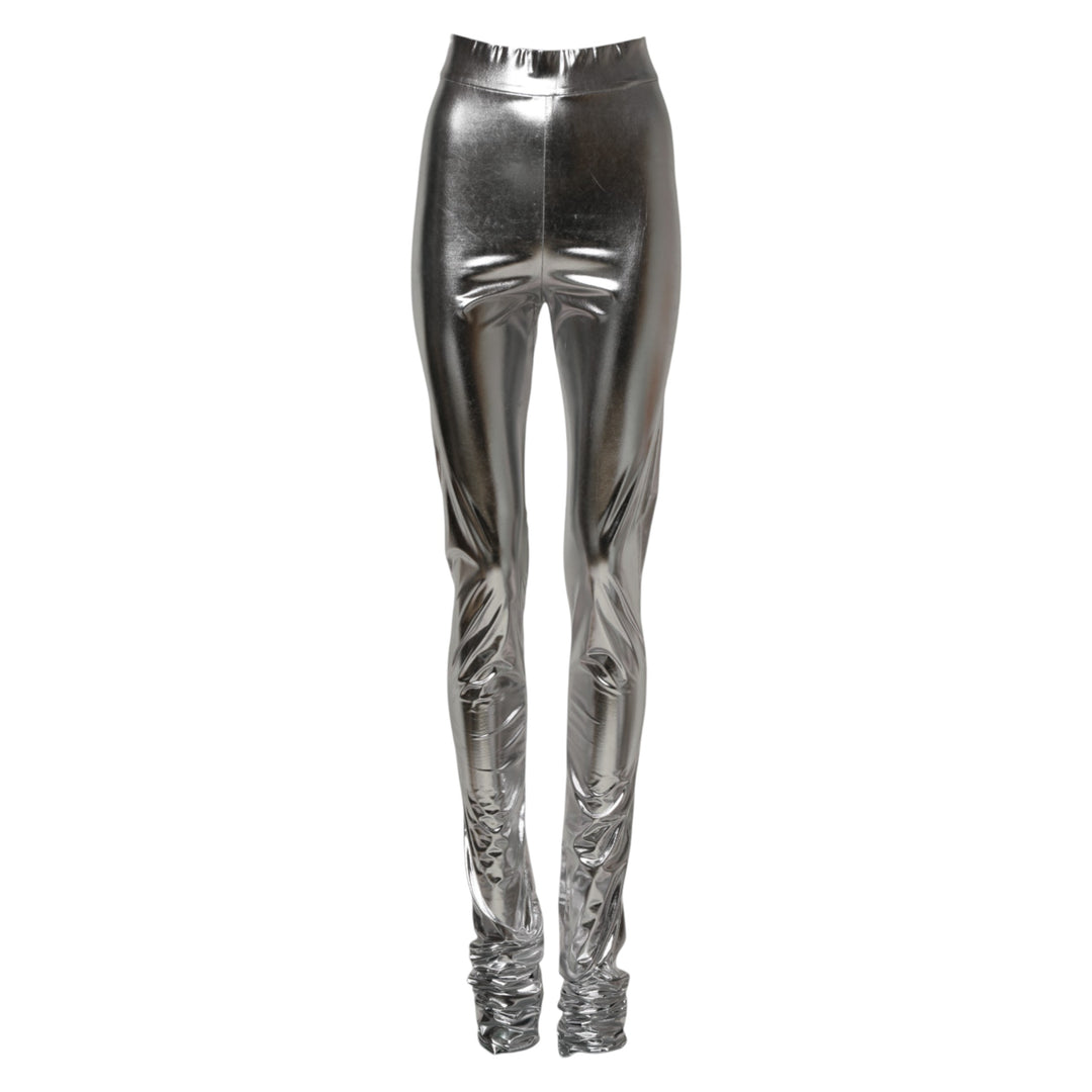 Dolce &amp; Gabbana Metallic Silver Polyester Slim Fit Leggings Pants
