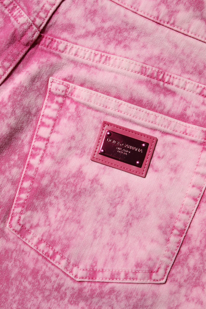 Dolce &amp; Gabbana Pink Tie Dye High Waist Tapered Denim Jeans