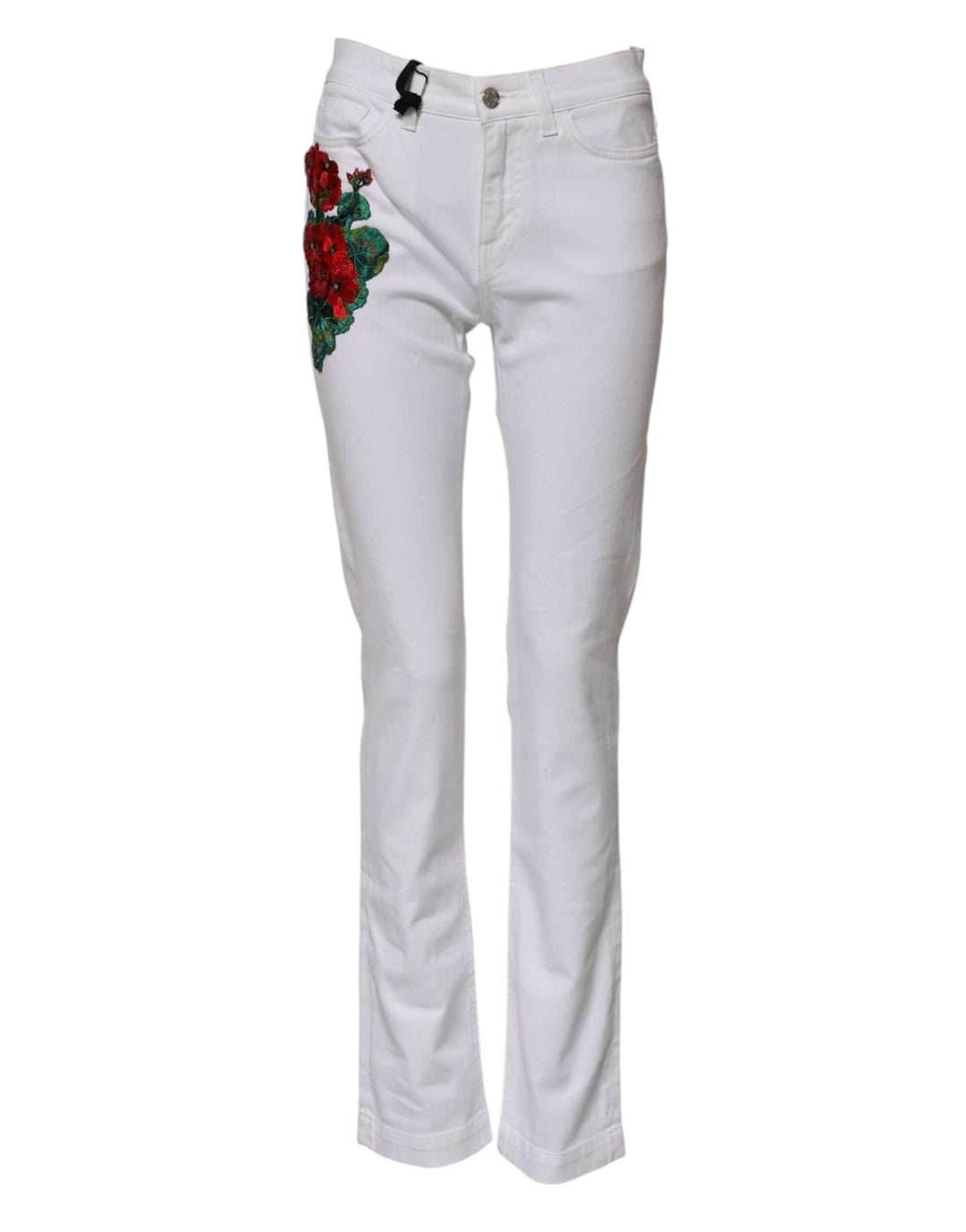 Dolce &amp; Gabbana White Floral Embroidery GIRLY Denim Jeans