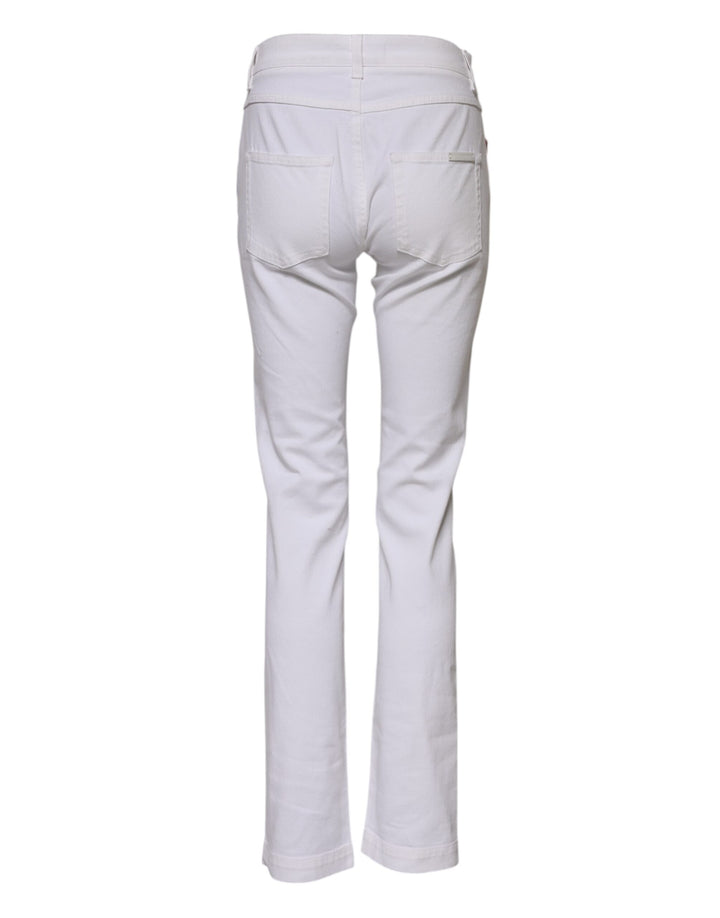 Dolce &amp; Gabbana White Floral Embroidery GIRLY Denim Jeans