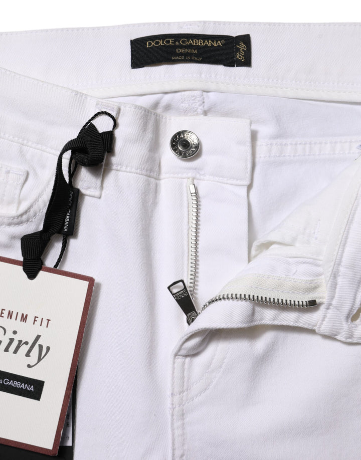 Dolce &amp; Gabbana White Floral Embroidery GIRLY Denim Jeans