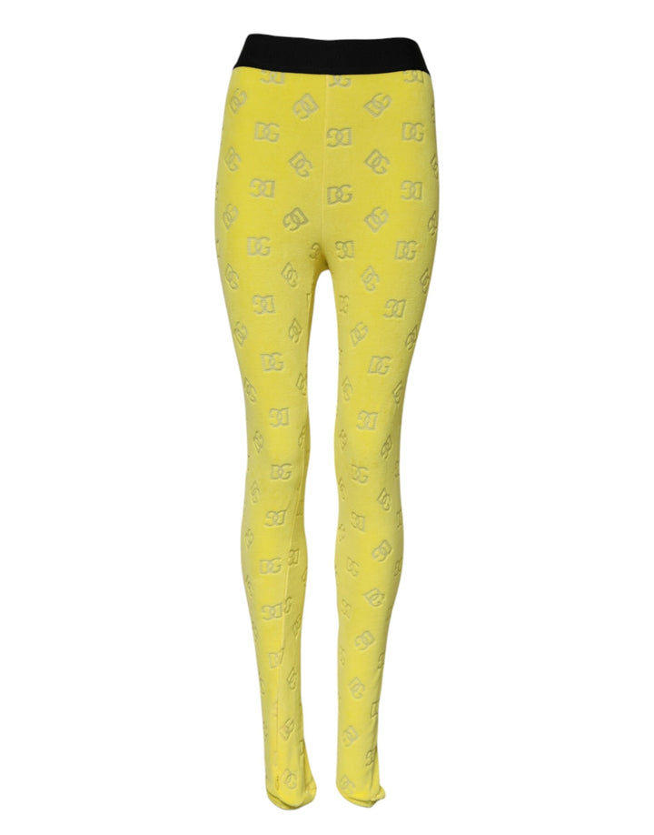 Dolce &amp; Gabbana Yellow Logo Slim Fit Leggings Pants