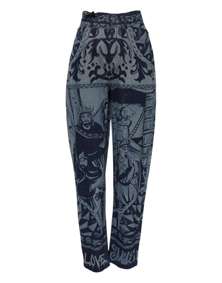 Dolce &amp; Gabbana Blue Graphic Print Tapered Denim Jeans