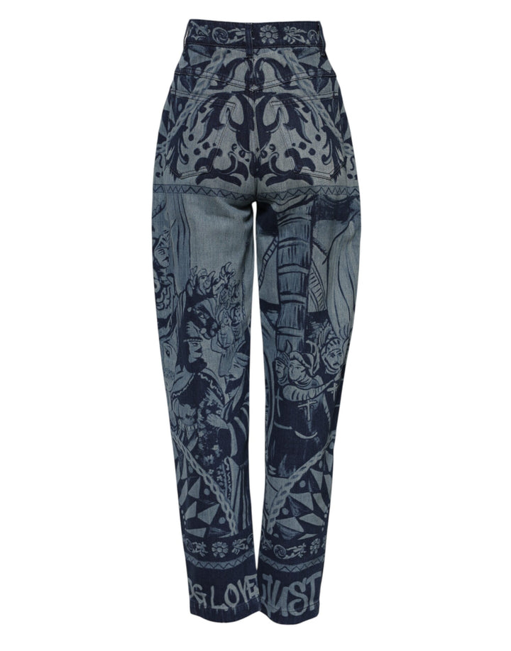 Dolce &amp; Gabbana Blue Graphic Print Tapered Denim Jeans