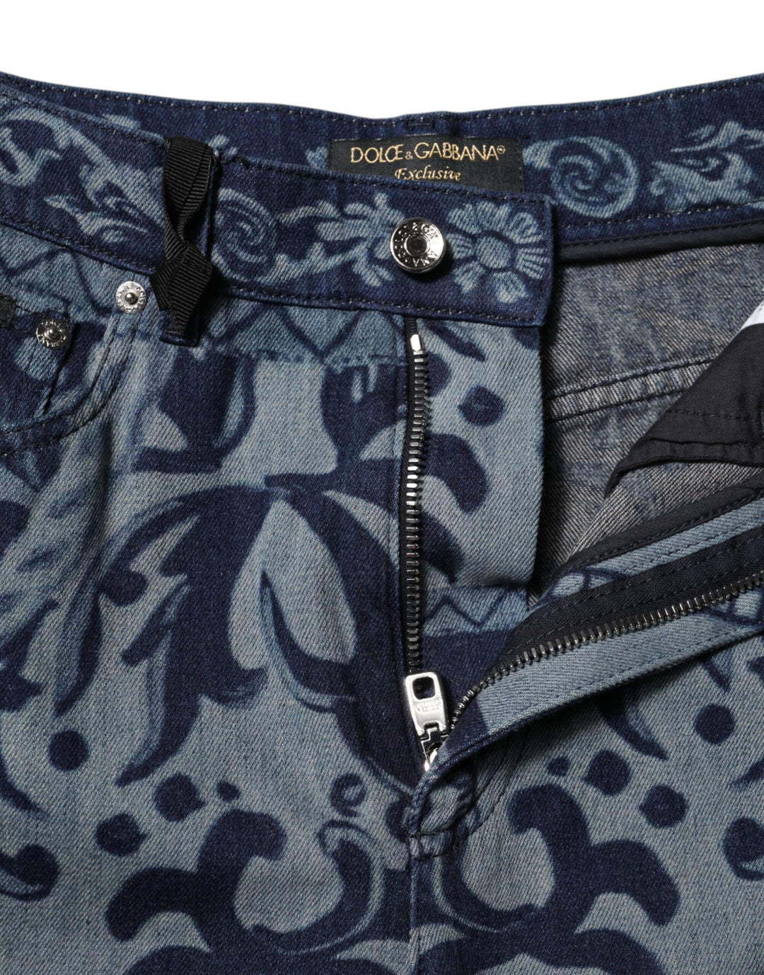 Dolce &amp; Gabbana Blue Graphic Print Tapered Denim Jeans