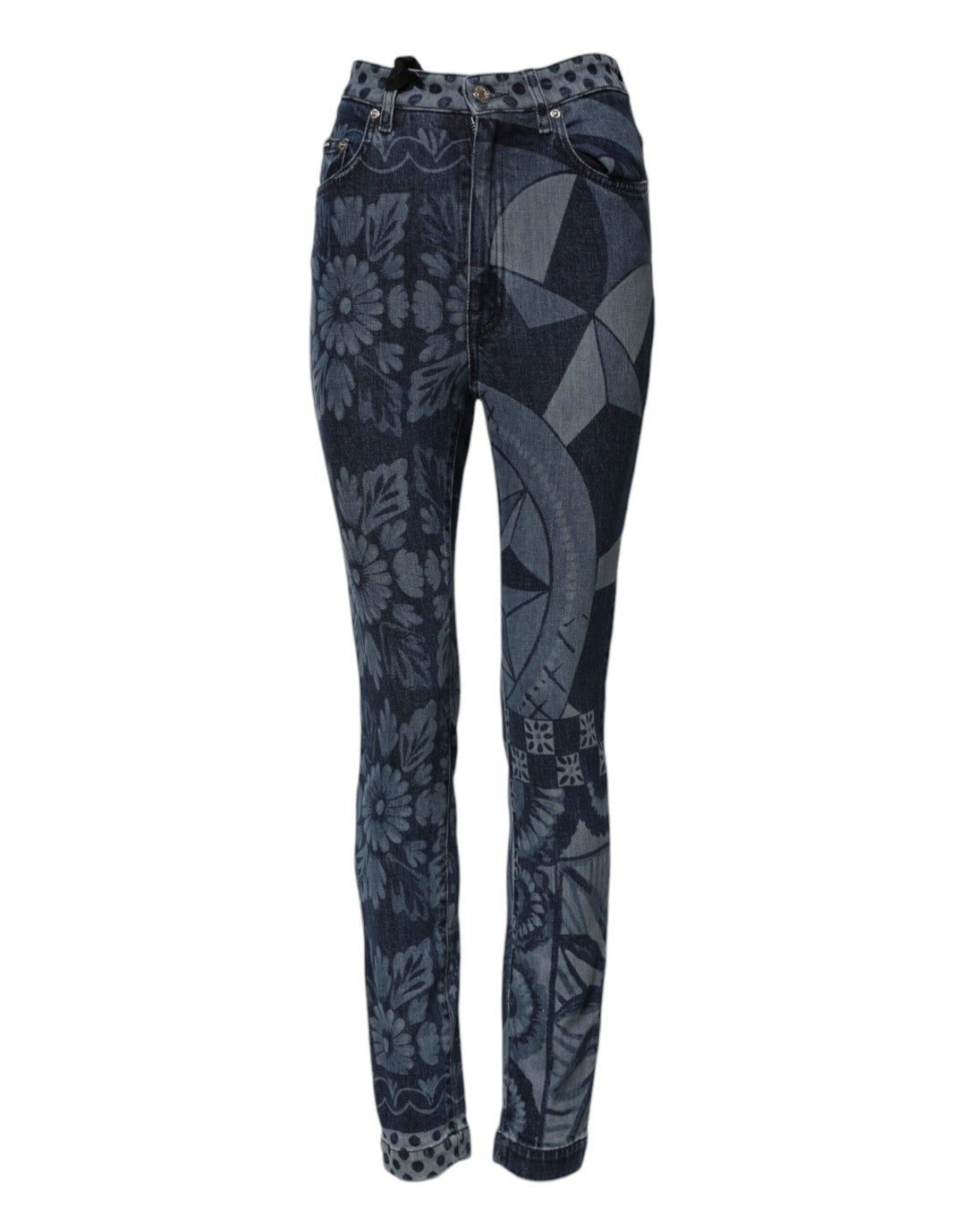 Dolce &amp; Gabbana Blue Graphic Print Cotton Skinny Denim Jeans