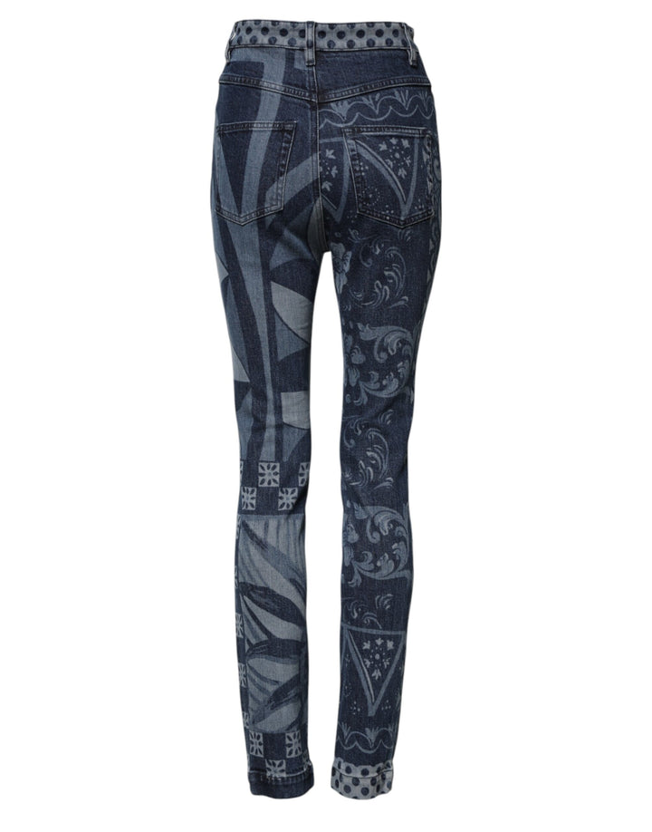Dolce &amp; Gabbana Blue Graphic Print Cotton Skinny Denim Jeans