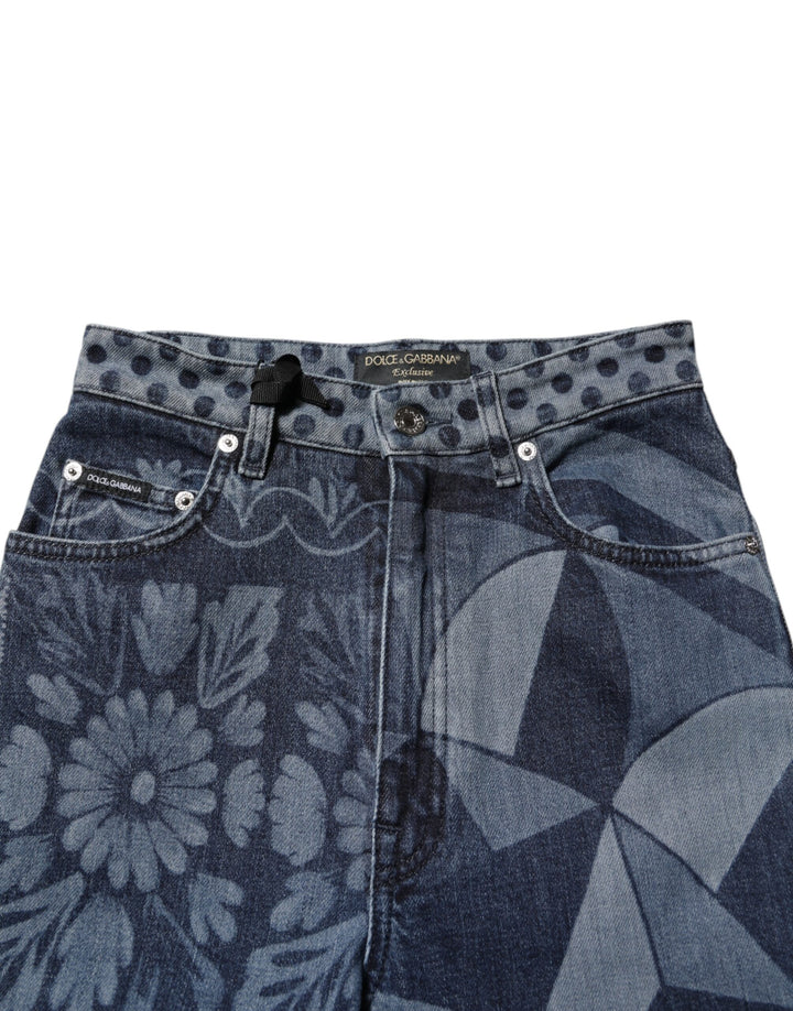 Dolce &amp; Gabbana Blue Graphic Print Cotton Skinny Denim Jeans
