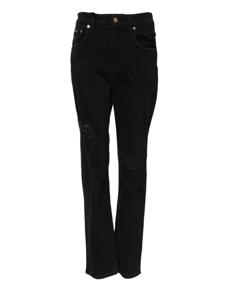 Dolce &amp; Gabbana Black Boyfriend Cotton Flared Denim Jeans