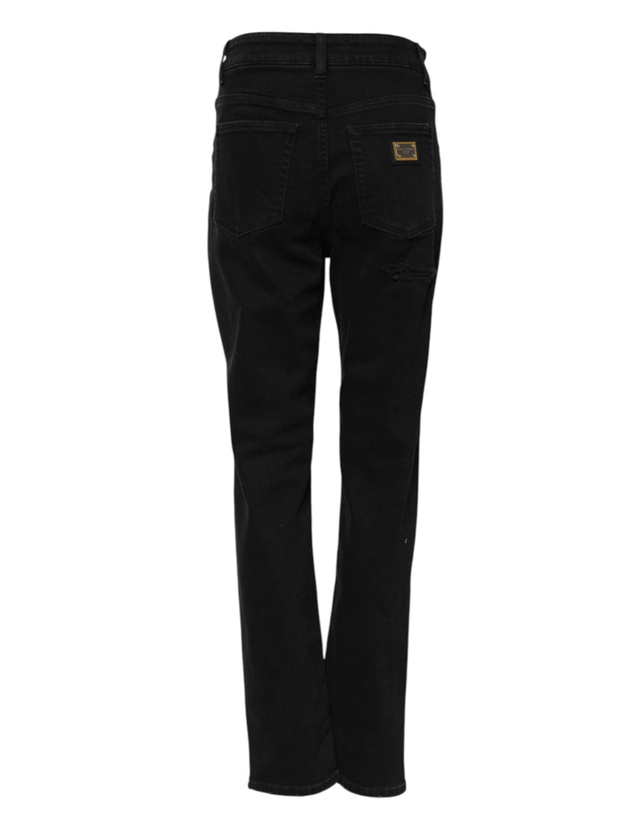 Dolce &amp; Gabbana Black Boyfriend Cotton Flared Denim Jeans