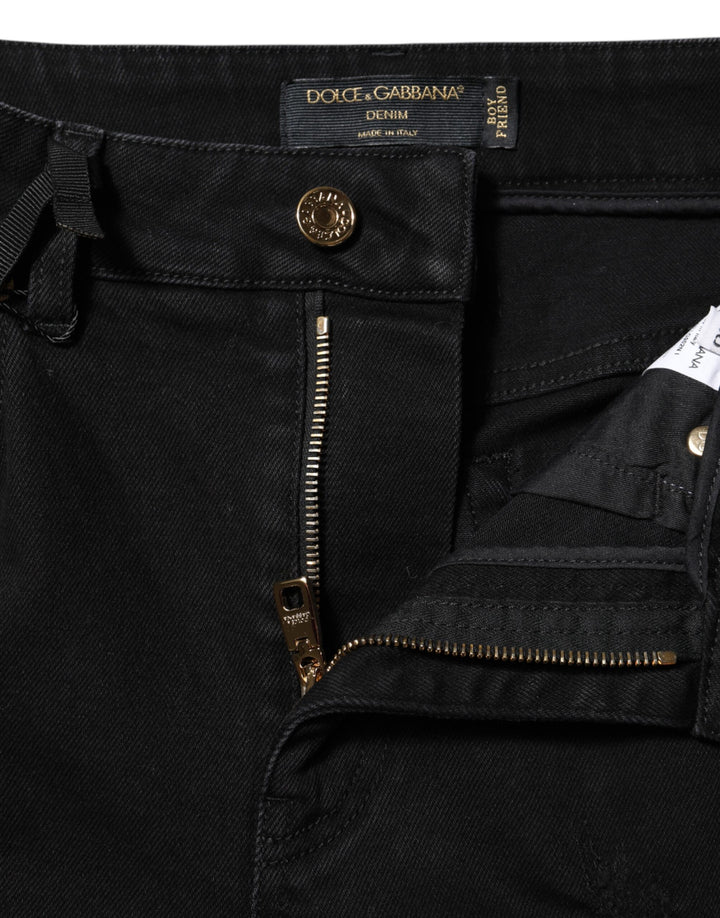 Dolce &amp; Gabbana Black Boyfriend Cotton Flared Denim Jeans