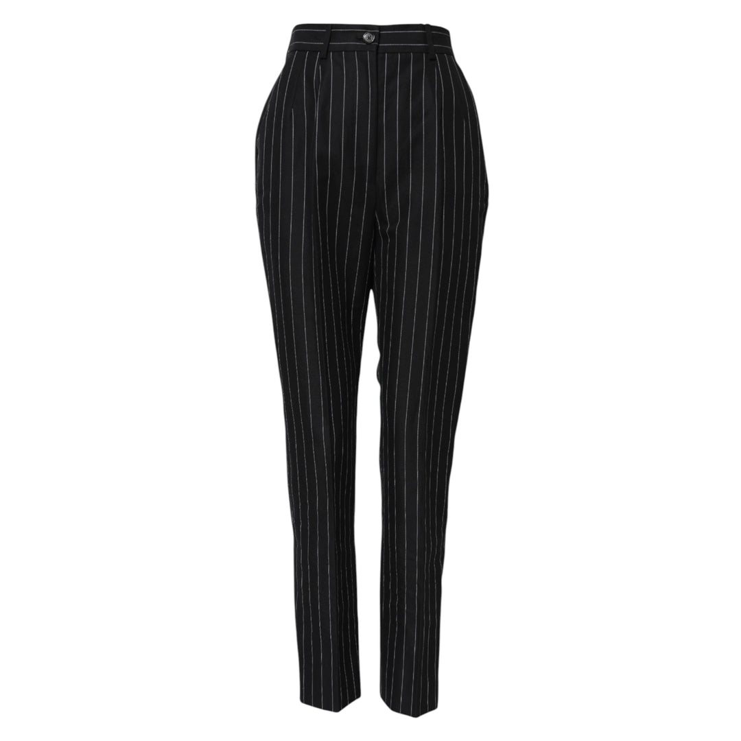 Dolce &amp; Gabbana Black Stripes High Waist Tapered Pants