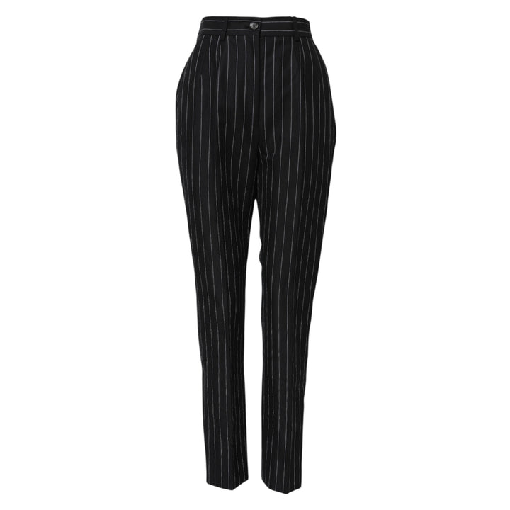 Dolce &amp; Gabbana Black Stripes High Waist Tapered Pants