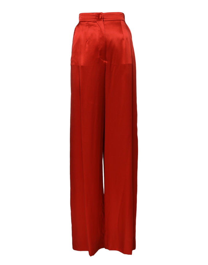 Dolce &amp; Gabbana Red Satin High Waist Wide Leg Pants