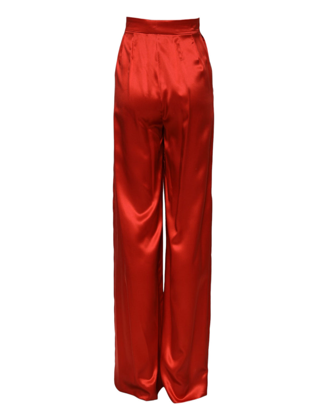 Dolce &amp; Gabbana Red Satin High Waist Wide Leg Pants