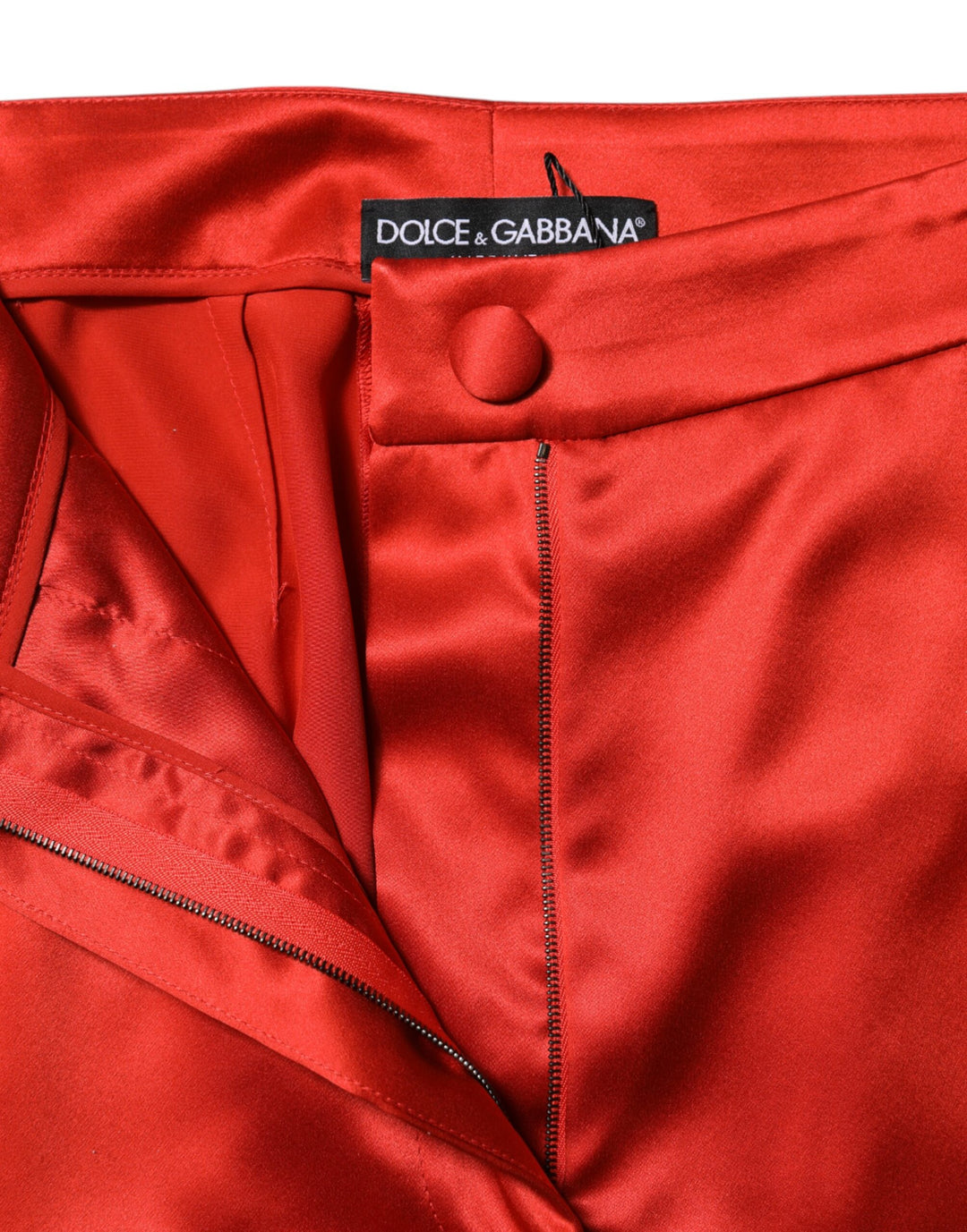 Dolce &amp; Gabbana Red Satin High Waist Wide Leg Pants