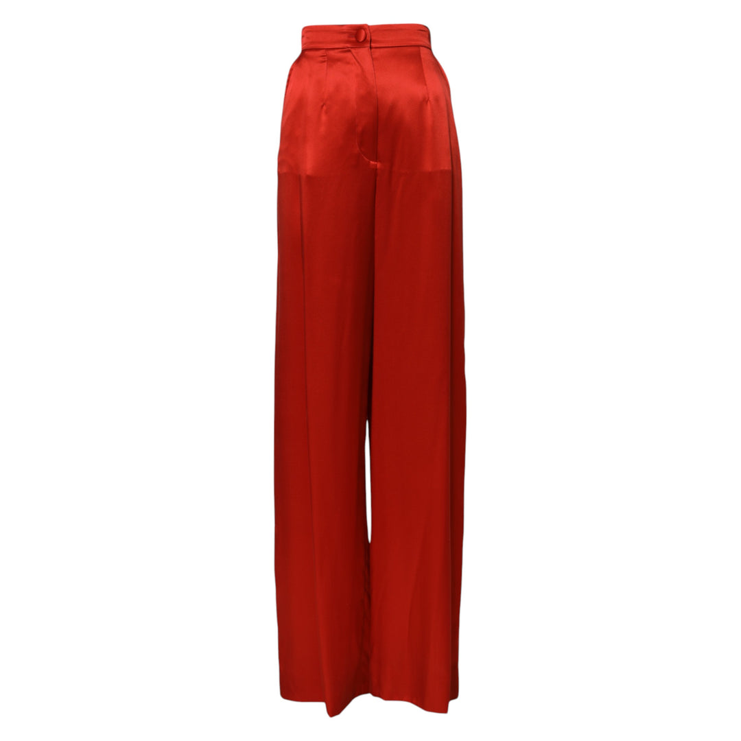 Dolce &amp; Gabbana Red Satin High Waist Wide Leg Pants