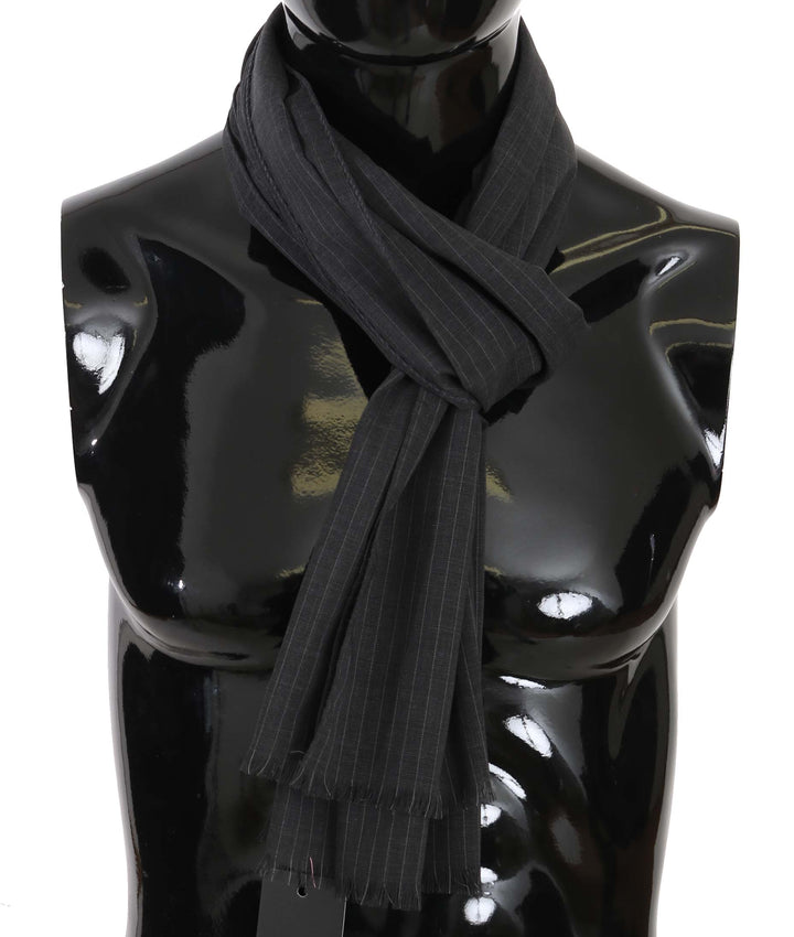 Dolce &amp; Gabbana Gray 100% Wool Striped Pattern Wrap Scarf