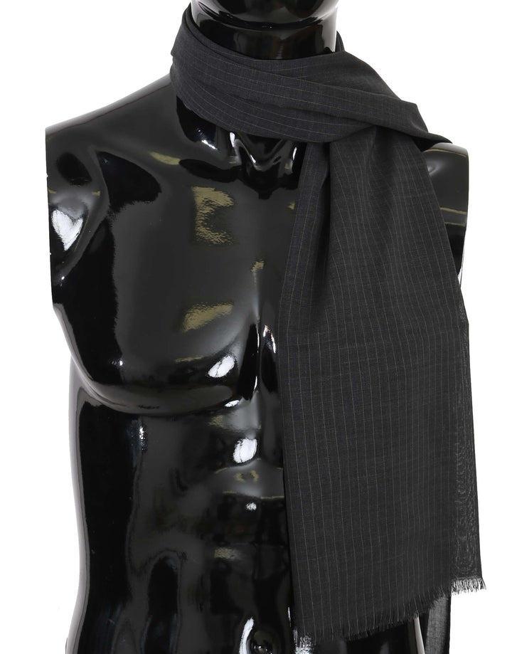 Dolce &amp; Gabbana Gray 100% Wool Striped Pattern Wrap Scarf