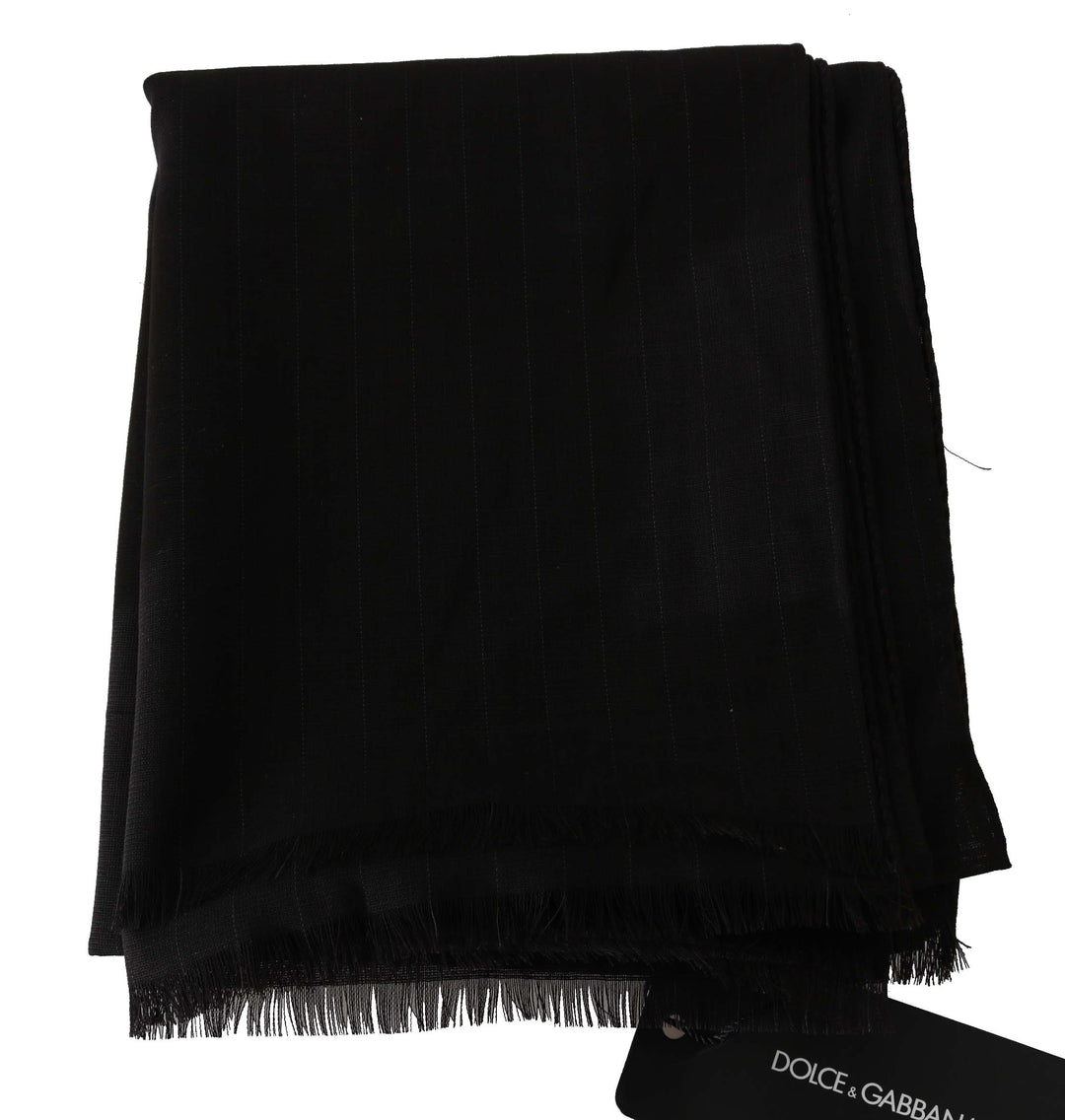 Dolce &amp; Gabbana Dark Gray Virgin Wool Striped Pattern Wrap Scarf