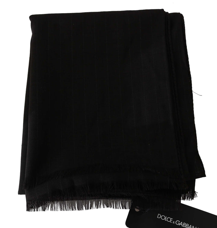 Dolce &amp; Gabbana Dark Gray Virgin Wool Striped Pattern Wrap Scarf