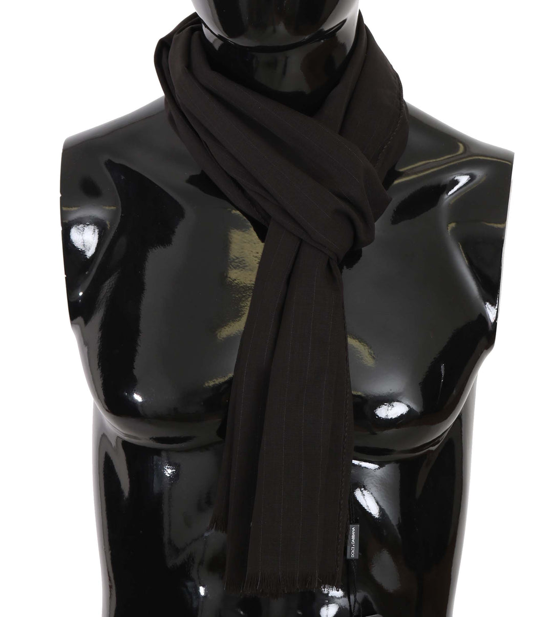 Dolce &amp; Gabbana Dark Gray Virgin Wool Striped Pattern Wrap Scarf