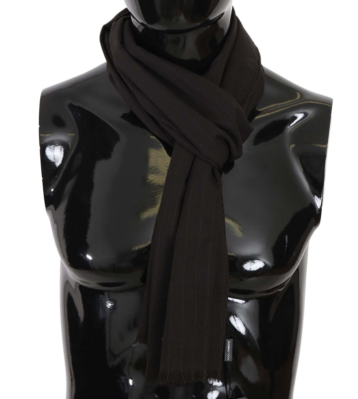 Dolce &amp; Gabbana Dark Gray Virgin Wool Striped Pattern Wrap Scarf