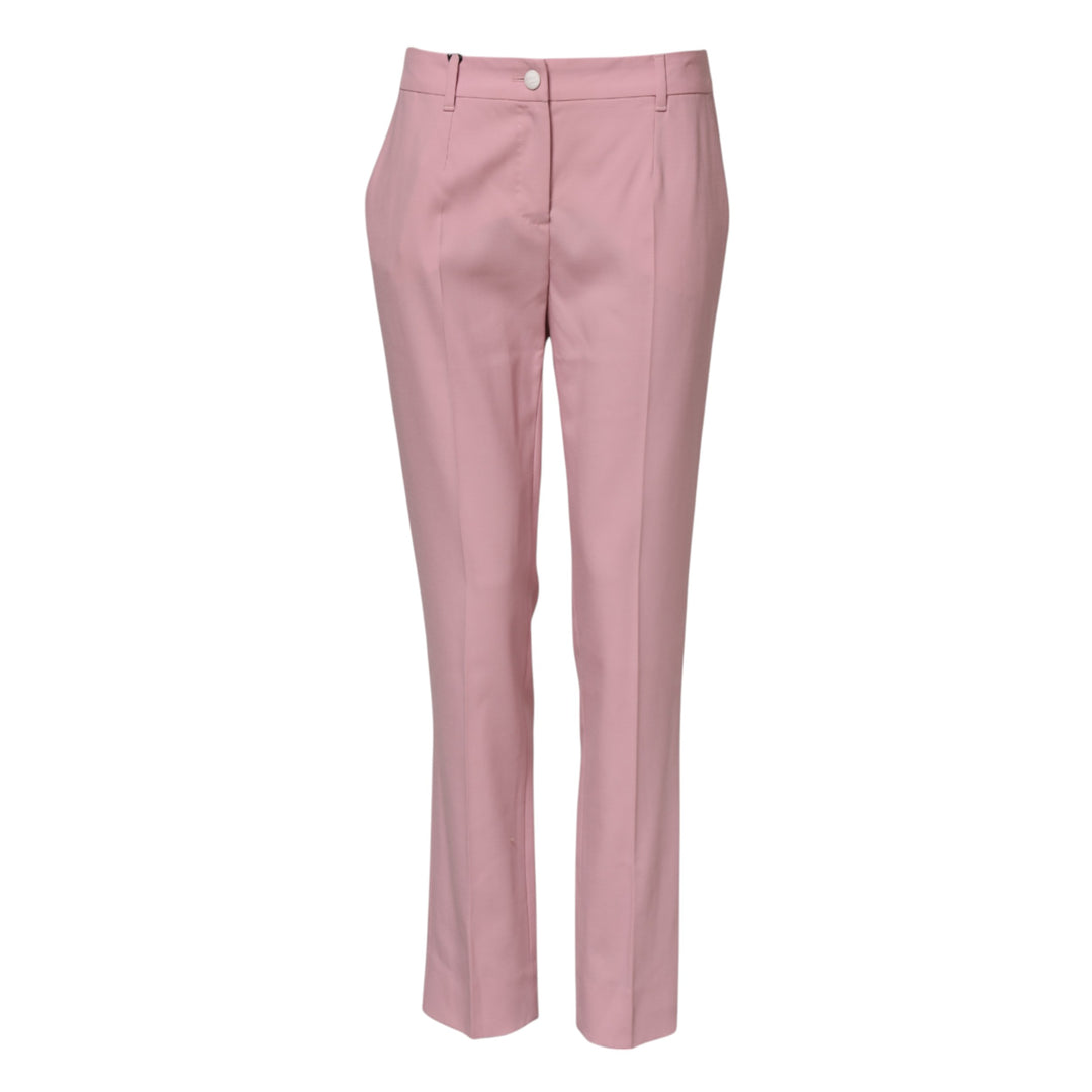 Dolce &amp; Gabbana Pink Wool Mid Waist Tapered Pants