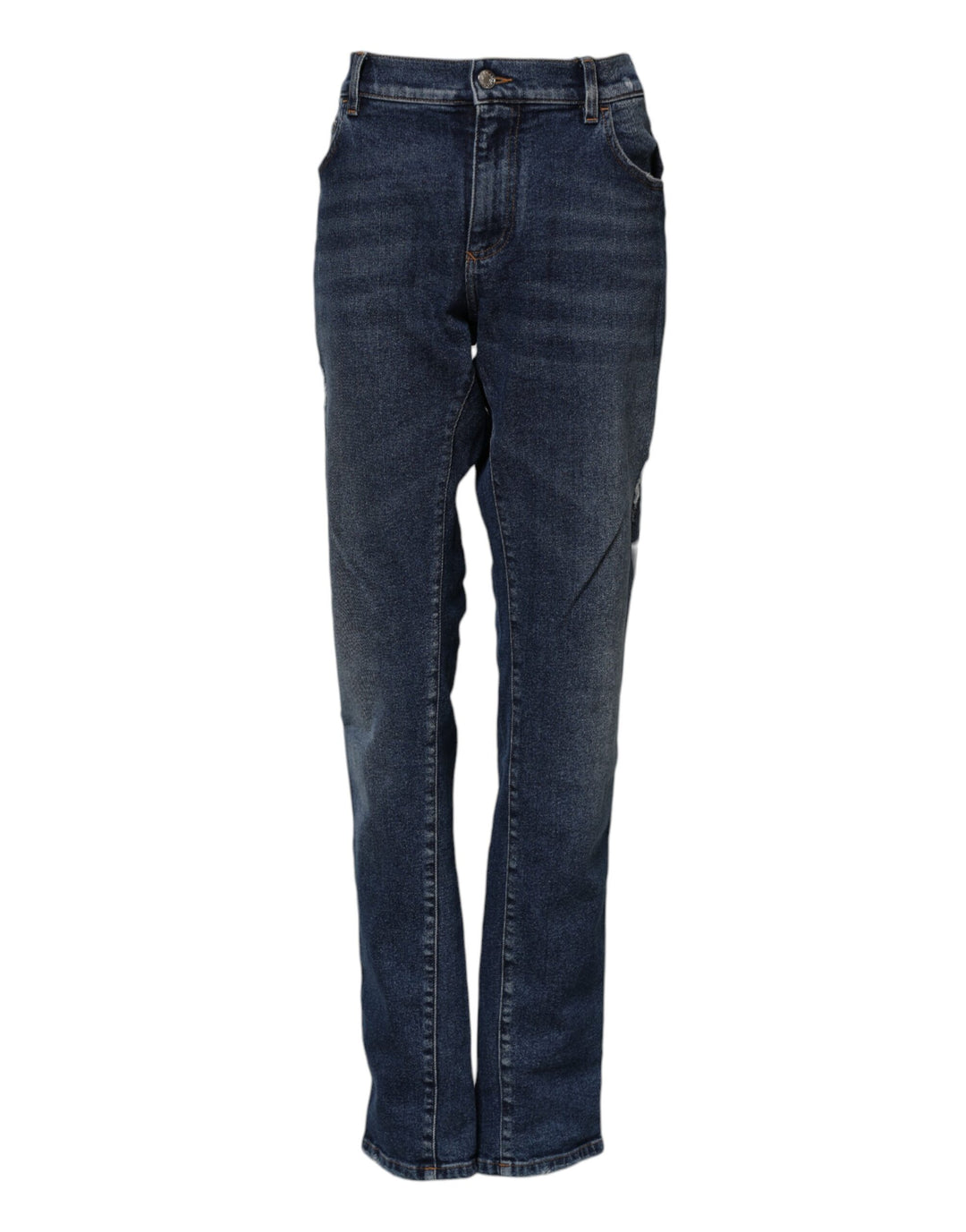 Dolce &amp; Gabbana Blue Cotton Mid Waisted Straight Denim Jeans