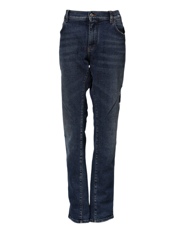 Dolce &amp; Gabbana Blue Cotton Mid Waisted Straight Denim Jeans