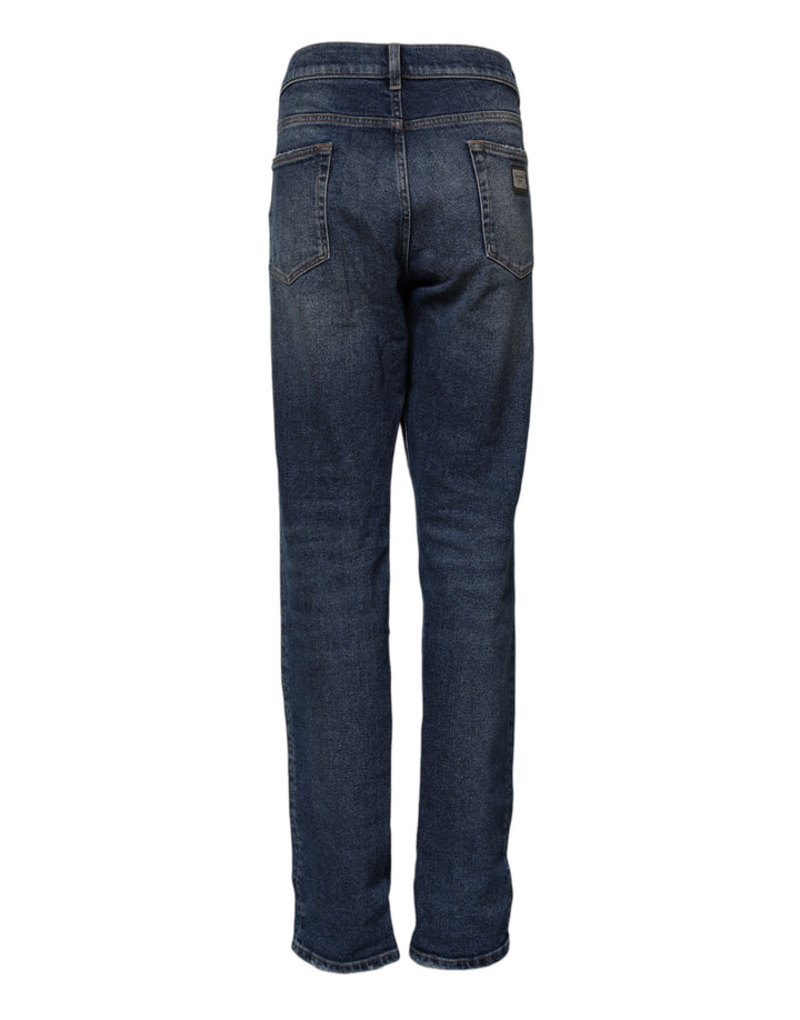 Dolce &amp; Gabbana Blue Cotton Mid Waisted Straight Denim Jeans