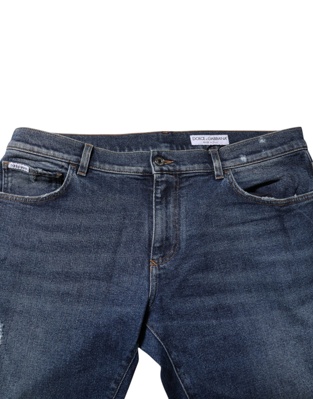 Dolce &amp; Gabbana Blue Cotton Mid Waisted Straight Denim Jeans