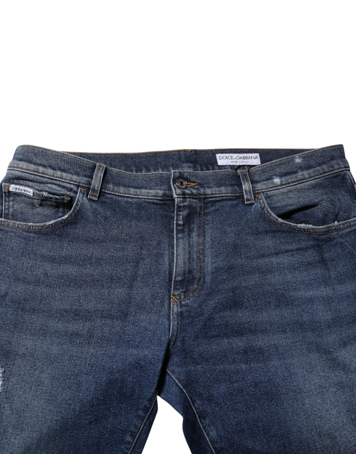 Dolce &amp; Gabbana Blue Cotton Mid Waisted Straight Denim Jeans