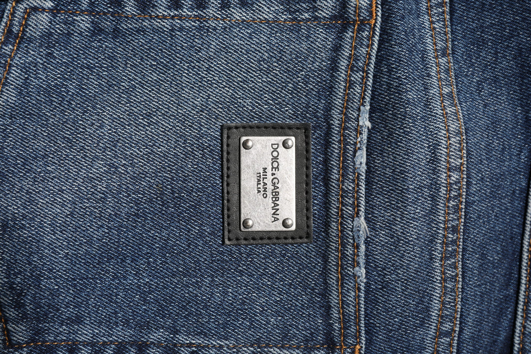 Dolce &amp; Gabbana Blue Cotton Mid Waisted Straight Denim Jeans