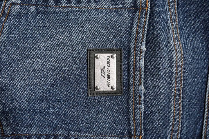 Dolce &amp; Gabbana Blue Cotton Mid Waisted Straight Denim Jeans