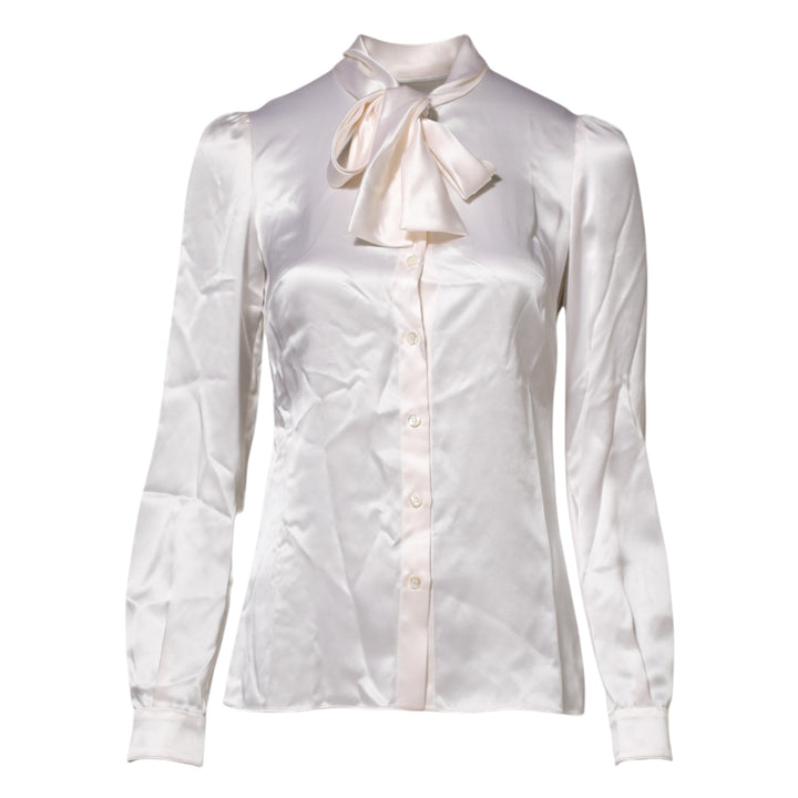 Dolce &amp; Gabbana White Ascot Collar Long Sleeve Blouse Top