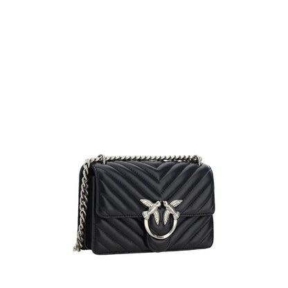 PINKO Black Calf Leather Bos Taurus Shoulder Bag