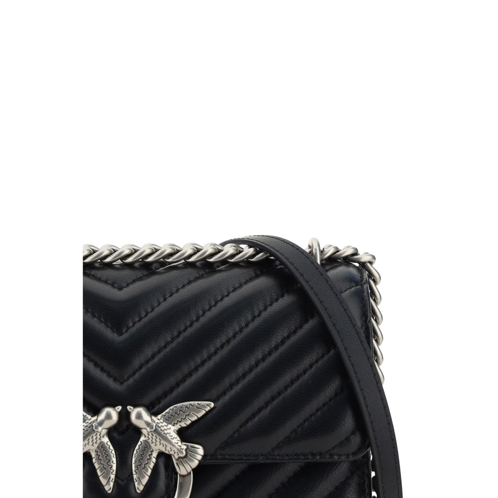 PINKO Black Calf Leather Bos Taurus Shoulder Bag