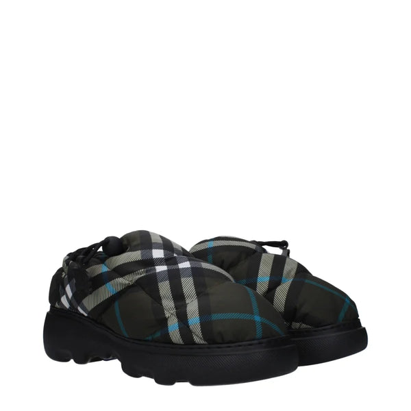 Burberry Green Fabric Slip-On Loafers