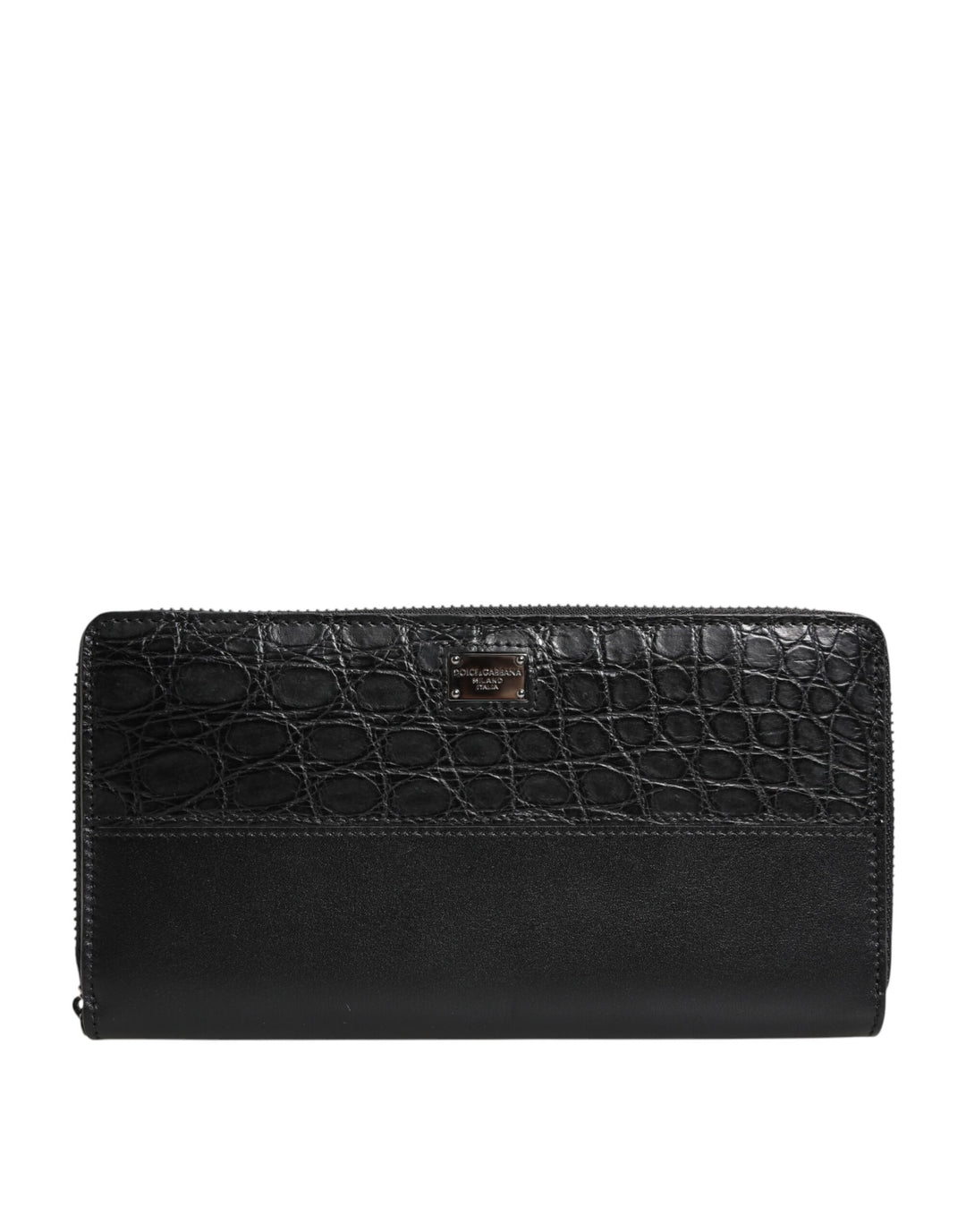Dolce &amp; Gabbana Black Leather Logo Plaque Zip Around Continental Wallet