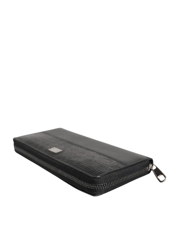Dolce &amp; Gabbana Black Leather Logo Plaque Zip Around Continental Wallet