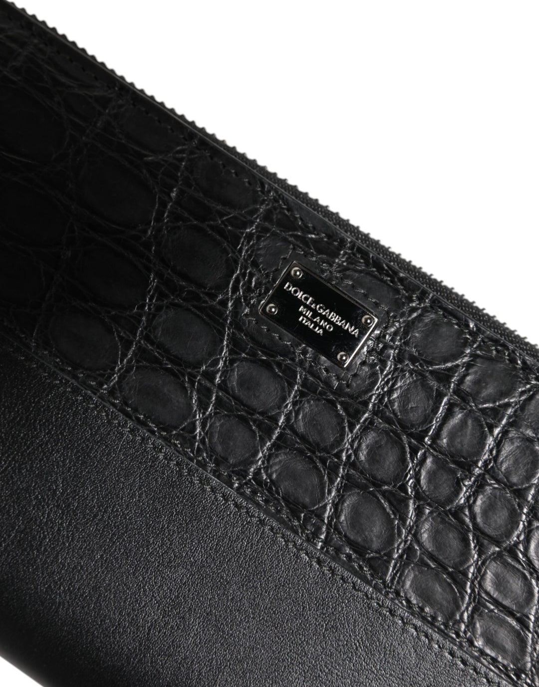 Dolce &amp; Gabbana Black Leather Logo Plaque Zip Around Continental Wallet