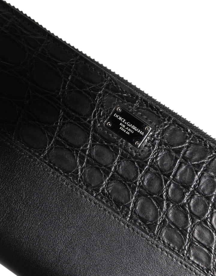 Dolce &amp; Gabbana Black Leather Logo Plaque Zip Around Continental Wallet