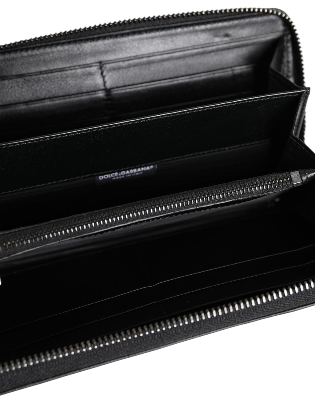 Dolce &amp; Gabbana Black Leather Logo Plaque Zip Around Continental Wallet