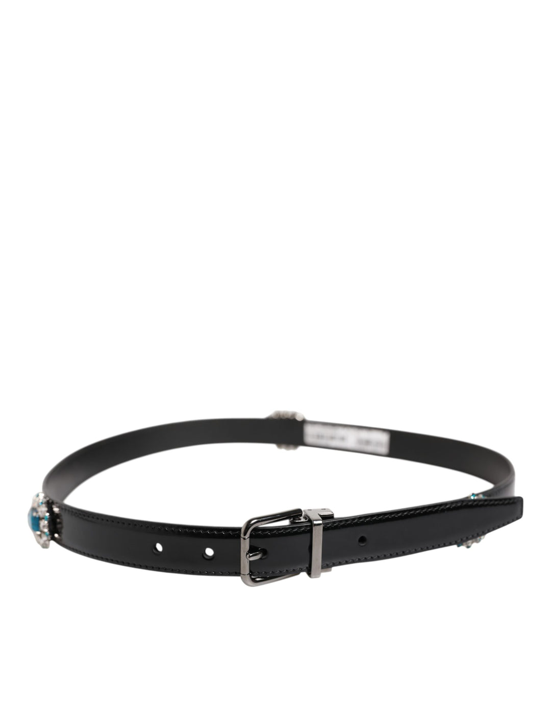 Dolce &amp; Gabbana Black Embellished Metal Logo Buckle Belt