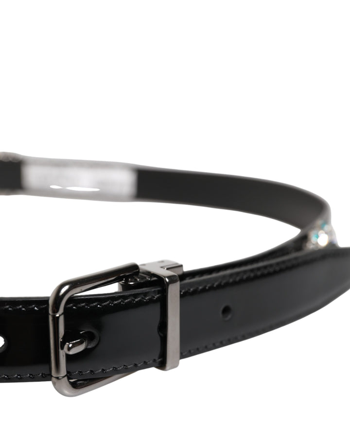 Dolce &amp; Gabbana Black Embellished Metal Logo Buckle Belt