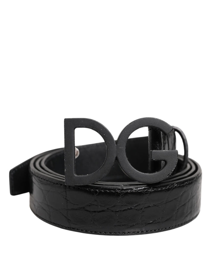 Dolce &amp; Gabbana Black Leather Classic Metal DG Buckle Belt